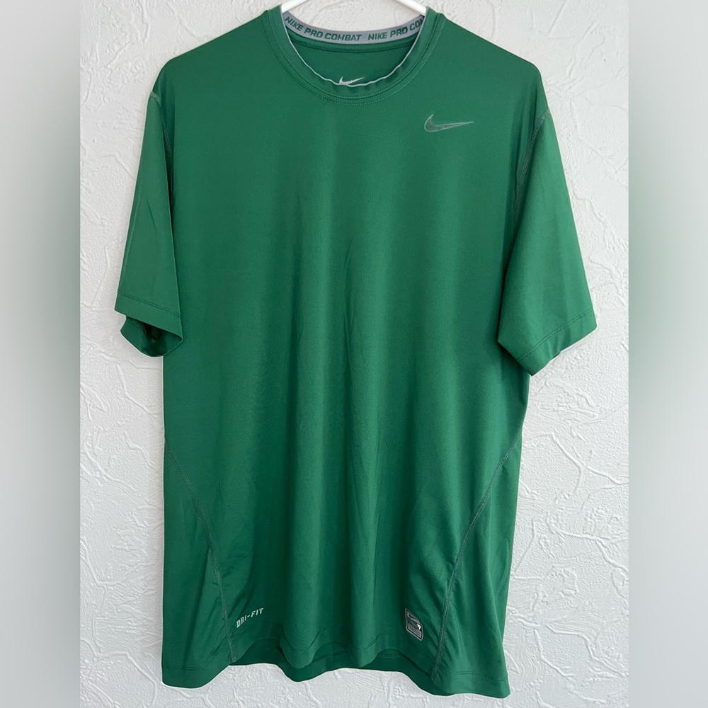 MENS NIKE PRO COMBAT GREEN SHIRT FITTED SIZE XL NICE